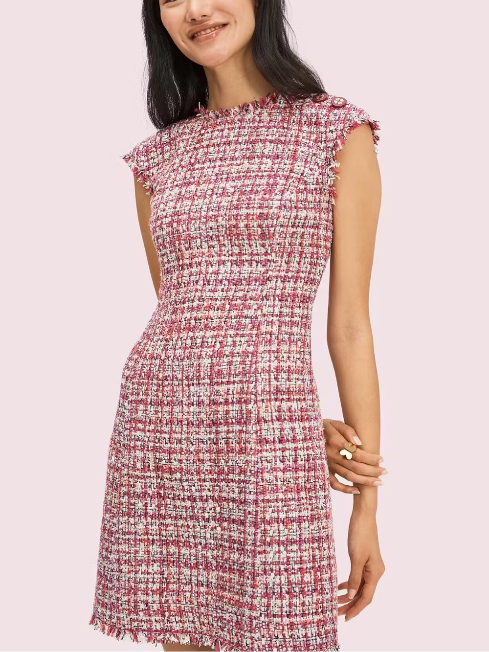 KATE SPADE LIKE NEW WISTERIA GARDEN METALLIC PINK COMBO TWEED MINI DRESS SIZE 0